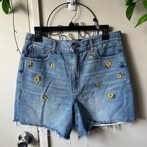 American Eagle Outfitters Blue Jean Shorts with Yellow Embroidery